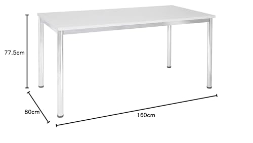 Eigentlich Bürotisch Weiß 160 x 80 cm, Höhenverstellbarer Konferenztisch mit Verchromtem Gestell, Made in Germany
