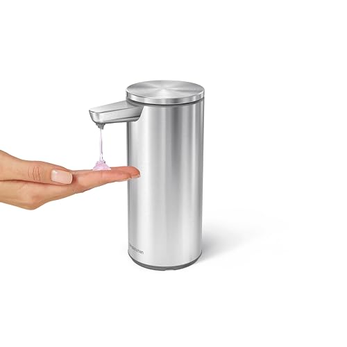 simplehuman 266ml Sensorspender, wiederaufladbarer automatischer Flüssigseifenspender, Variable Dosierung, tropffreies Ventil, IP67 wasserdicht, gebürsteter Edelstahl, ST1082