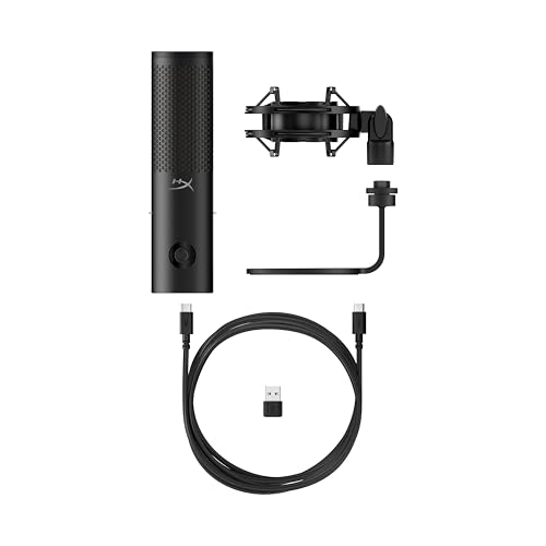 HyperX QuadCast 2 S USB-Mikrofon, RGB-Beleuchtung, 32-Bit/192 kHz Audio, Vier Richtcharakteristiken, Tap-to-Mute-Sensor, Multifunktionsknopf, abnehmbare Dämpferhalterung, NGENUITY-kompatibel, Schwarz