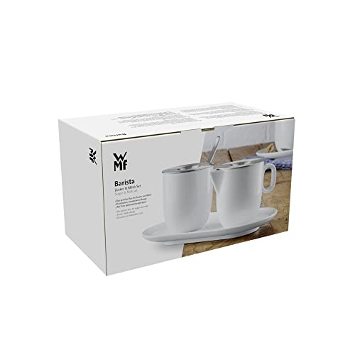 WMF Barista Zuckerdose 130 ml und Sahne-/ Milchkännchen Porzellan 170 ml mit Deckeln Set 3-teilig mit Untersetzer, Milchkanne, spülmaschinengeeignet