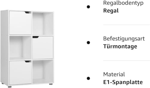 WOLTU Bücherregal Bücherschrank Standregal Aufbewahrungregal Raumteiler Büroregal Aktenschrank, mit 3 Türen, 6 Fächer, 29 x 91 x 59,6 cm,Weiß SK001ws