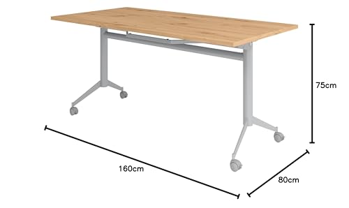 bümö Klapptisch Asteiche 160 x 80 cm klappbar & fahrbar, klappbarer Schreibtisch auf Rollen, Klappschreibtisch, Tisch klappbar, Klappbarer Tisch, Klapptisch Holz-Platte, Gestell stabil aus Metall