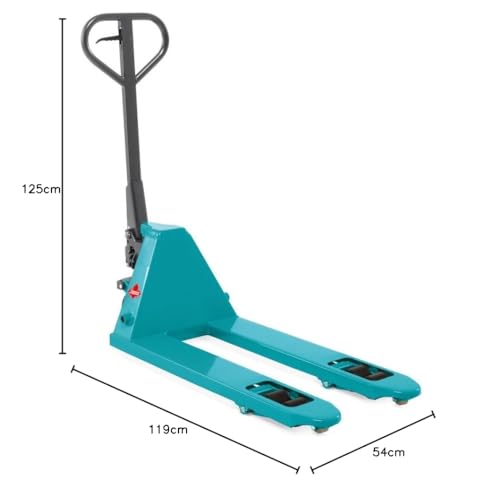 Ameise Handhubwagen PTM 2.0 mit kurzer Gabel | 2.000 kg Tragkraft | 800 mm Gabellänge | Lenkrad aus Vollgummi | Tandem-Gabelrollen aus robustem Polyurethan | Palettenhubwagen | Gabelhubwagen