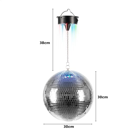 Ibiza - DISCO1-30 - 30cm Durchmesser Facettenkugel mit 18 LED Sockel und 20cm Kette - Batteriebetrieben