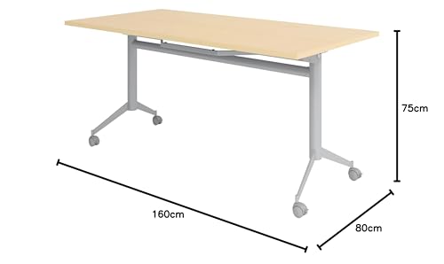 bümö Klapptisch Ahorn 160 x 80 cm klappbar & fahrbar, klappbarer Schreibtisch auf Rollen, Klappschreibtisch, Tisch klappbar, Klappbarer Tisch, Klapptisch Holz-Platte, Gestell stabil aus Metall