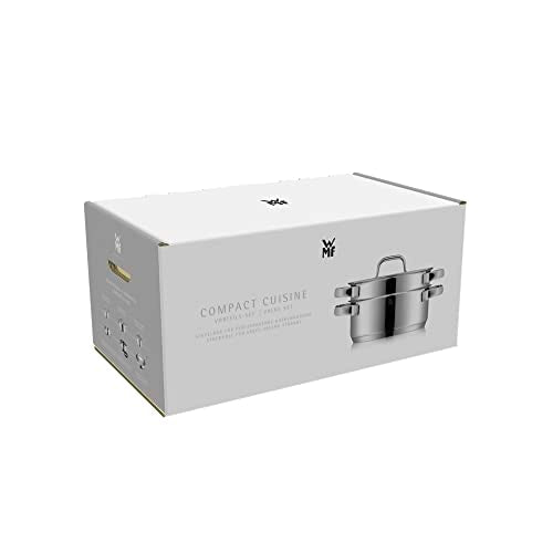 WMF Compact Cuisine Topfset Induktion 5-teilig, Kochtopf Set mit Glasdeckel, Cromargan Edelstahl poliert, Induktions Töpfe Set unbeschichtet, Innenskalierung