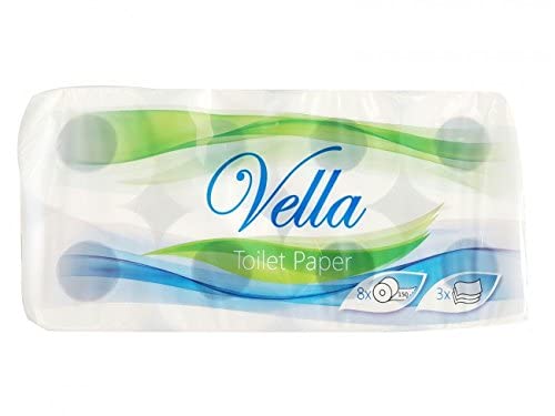 64 Rollen Vella Toilettenpapier, 3-lagig, Zellstoff weiß, 150 Blatt je Rolle