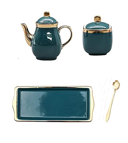 MAGICVOGEL Zuckerdose und Milchkännchen Set aus Keramik Luxus goldenen Rand Milchkanne Porzellan Sahnekanne Zuckerbehälter Gewürzdose (Grün)