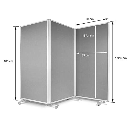 Floordirekt Filz Stellwand mobile Stellwandsystem 3-teilig - Filztafel Pinnwand mit Rollen - Trennwand Raumteiler - Präsentationswand Messewand - doppelseitig nutzbar (180 x 60 x 180 cm, Grau)