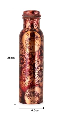 Zap Impex Travellers reines Kupfer Wasserflasche Graphic Design für ayurvedische Vorteile Wasserflasche Joint Free, 900 ml
