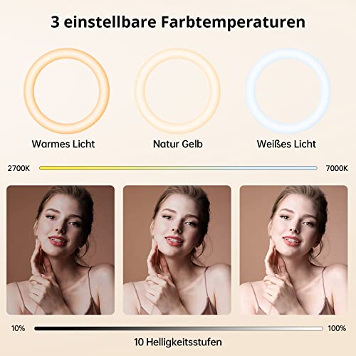 ATUMTEK 12" Selfie-Ringlicht mit 63" Ausziehbarem Stativ, Selfie-Licht mit Handyhalter und Bluetooth-Fernbedienung, Dimmbares LED-Ringlicht für Streaming, TikTok, Zoom, Vlogging, YouTube usw.