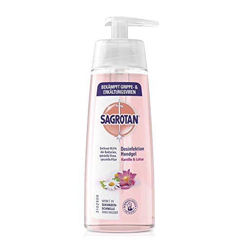 Sagrotan Hand-Desinfektionsgel Kamille & Lotus – Desinfektionsmittel für die Hände im Spender – 1 x 200 ml Gel