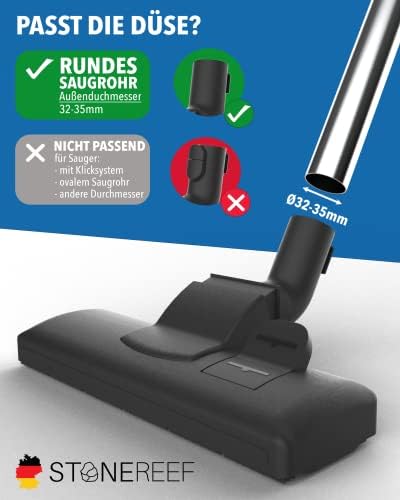 STONE REEF Premium Staubsaugerdüse für Rohre von 32-35 mm, Staubsauger Aufsatz, Staubsauger Bürste, Staubsaugerbürste Universal, kompatibel mit Staubsauger Kärcher, Siemens, Bosch etc.