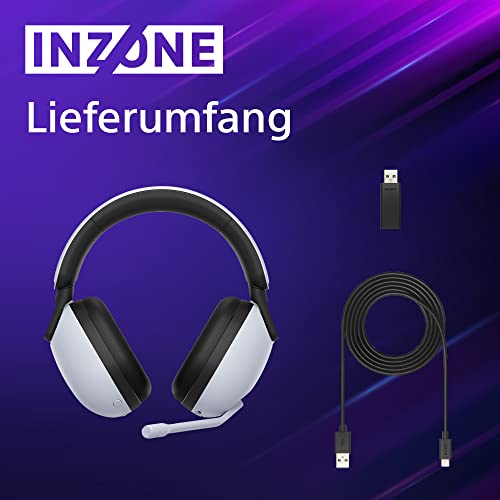 Sony INZONE H9 - Kabelloses Gaming Headset mit Noise Cancelling, 360-Raumklang für Gaming, bequeme Passform, 32h Akku, geringe Latenz, hochwertiges Boom-Mikrofon, kompatibel mit PC & PS5 - Weiß