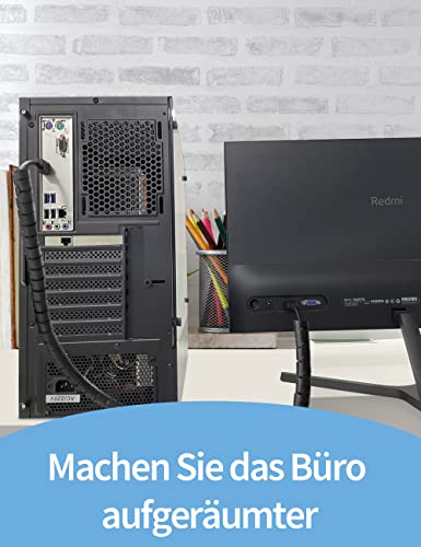 shinfly 2 x 1.5m Kabelschlauch Selbstschließend Schwarz, Durchmesser 16mm+22mm Flexibel Kabelkanal mit 20pcs Kabelbinder, 5 Kabelclips, 1 Drahtführungsclip, Kabelschutz Kabelmanagement für TV Computer