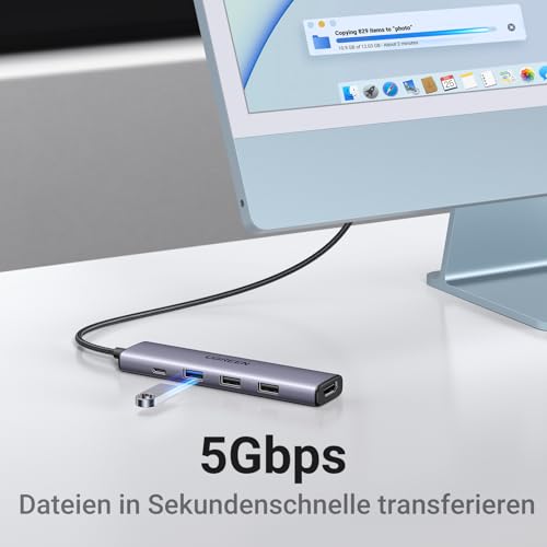 UGREEN Revodok USB C Hub PD100W, 4K HDMI, 3*USB A Datenports USB C Dock USB C Adapter Multiportadapter kompatibel mit iPhone 16, Galaxy S24, Surface, MacBook Pro/Air, iPad Pro/Air, Steam Deck usw.
