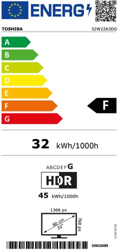 TOSHIBA 32W2263DG 32 Zoll Fernseher/Smart TV (HD Ready, HDR, Netflix/Prime Video, Triple-Tuner, Dolby Audio), Schwarz