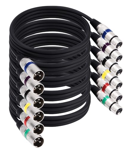 6 Stück XLR Kabel Premium Symmetrisches XLR Mikrofonkabel, Pin DMX Microphone Signal Cable Connectio