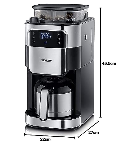 SEVERIN Filterkaffeemaschine mit Edelstahl-Mahlwerk und Thermokanne, feinste Mahlung und individuell auswählbarer Mahlgrad, 1000 W, für bis zu 8 Tassen / ca. 1 Liter, Schwarz, KA 4814