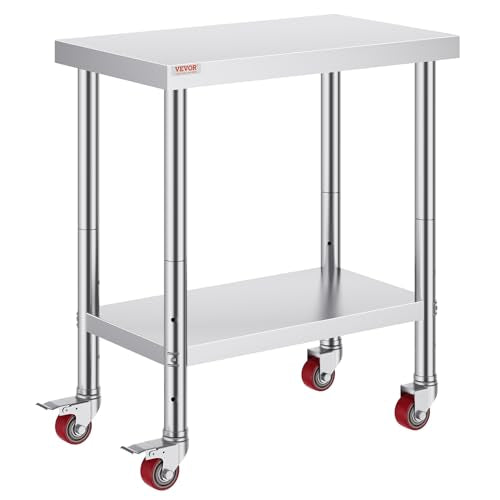 VEVOR Arbeitstisch Edelstahl 76 x 46 x 86 cm Werkbank Catering Arbeitstisch etwas 100 kg für Belastbarkeit Lebensmittel Zubereitungstisch Gewerbliche Arbeitstisch für Küche 4 verstellbare Füße
