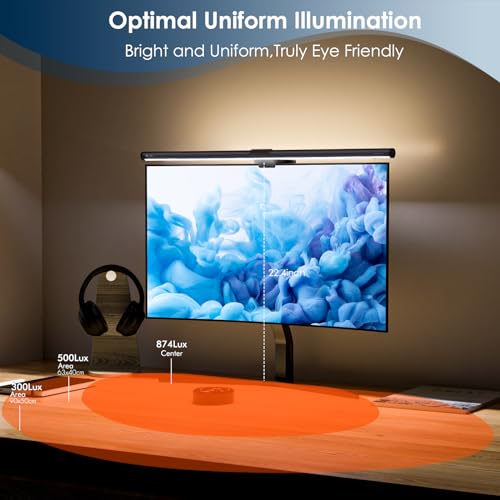 Quntis Curved Monitor Lampe 51cm mit Hintergrundbeleuchtung Fernbedienung, Monitor Light Bar mit Anti-Blaulicht, Bildschirmlampe USB dimmbar, PC Bürolampe Schreibtischlampe für Computer Home Office