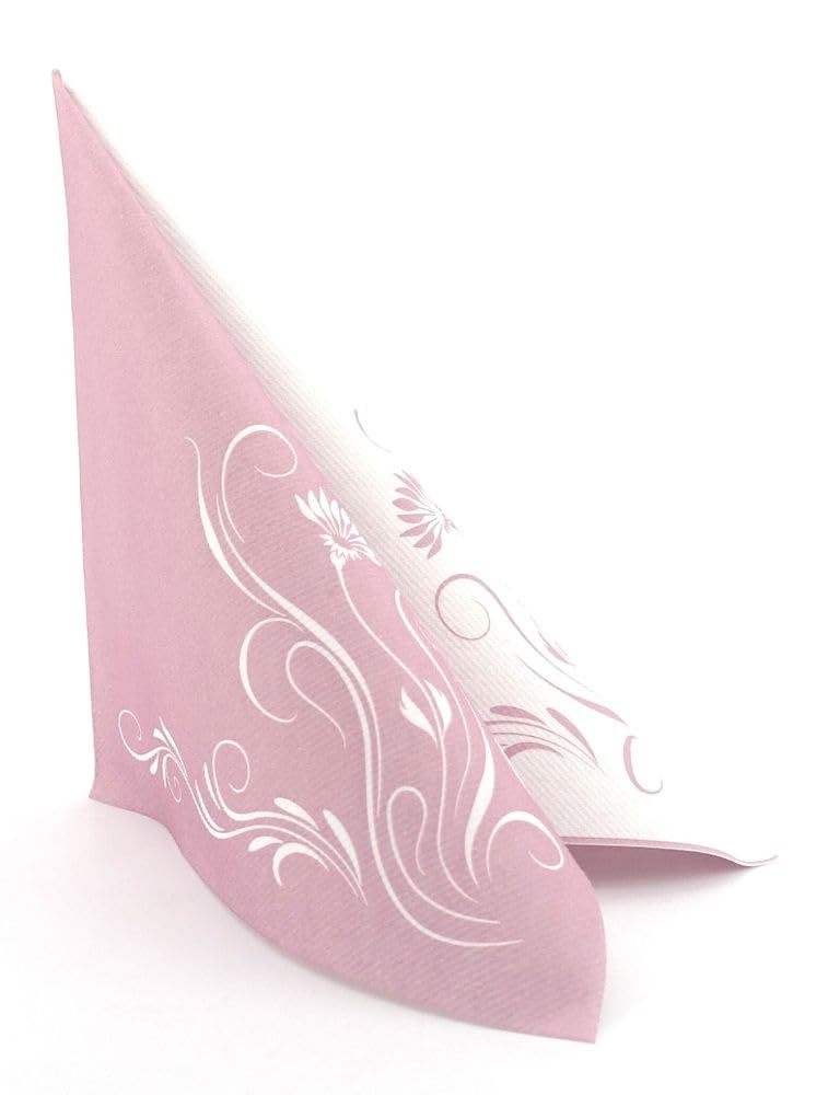 50 Servietten Blumen 40x40 cm stoffähnlich Airlaid - Elegantia, Farbe:pastell altrosa