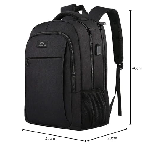 MATEIN Rucksack Herren, Groß Laptop Rucksack 17,3 Zoll Schulrucksack Laptoptasche mit USB Ladeanschluss Anti Diebstahl Business Arbeit Reisen Rucksack Teenager Notebook College Tech Damen, Schwarz