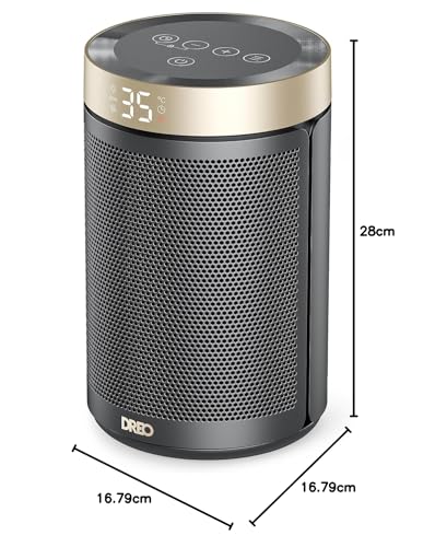 Dreo Energiesparender Heizlüfter, 34 dB Leiser 1500W Elektrischer PTC Keramik, Thermostat, Überhitzungs- & Kippschutz, 12 Std. Timer, Elektroheizung für Räume Schlafzimmer, Atom 316, Gold