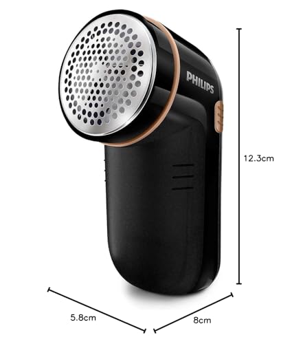 Philips Fusselentferner für alle Kleidungsstücke, entfernt kleine Knötchen, 2 Höheneinstellungen, batteriebetrieben (2 Philips AA-Batterien inkl.), 8 x 12.3 x 5.8 cm, schwarz-Gold (GC026/80)