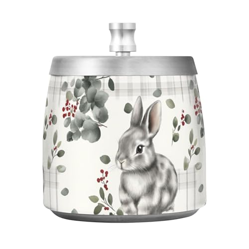Buffalo Plaid Kaninchen Eukalyptus Ostern Edelstahl Einzigartiger rauchfreier Aschenbecher mit Deckel für Zigaretten für Home Office Indoor Outdoor Zigarre Tisch Aschenbecher für Home Office Decor