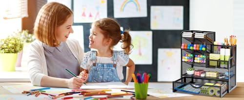 Marbrasse Netz Schreibtisch-Organizer – multifunktionaler Stiftehalter mit Schublade, Schwarz