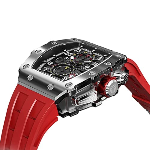 TSAR BOMBA Herrenuhr 50M Wasserdicht Japanisches Quarzwerk Uhren Herren Tonneau Edelstahlgehäuse Saphirglas mit Chronograph-Datumsfunktion Uhr Geschenke für Männer Fashion Luxury