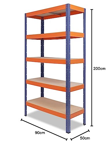 shelfplaza® 200x90x50cm PROFI Schwerlastregal blau-orange/Metallregal mit 5 Böden à 200kg Tragkraft/Kellerregal Metall, Garagenregal, Werkstattregal oder Regal Lagerregal/Steckregal Metall