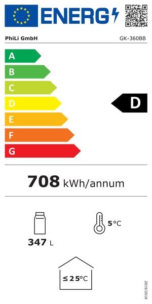 GastroHero Getränkekühlschrank GK-360BB für die Gastronomie, 4 verstellbare Einlegeböden, 360 Liter Kühlraumvolumen, Kühlschrank mit Glastür, Innenbeleuchtung, Abschließbar, Gastronomiebedarf, Schwarz