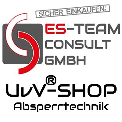 UvV Quad (4 Stück) Kettenpfosten + 10 m Absperrkette 6mm (rot-weiß) Kettenständer Absperrpfosten, Ø63 x 1000mm, Fußplatte ca. 4,5 kg, 3 Reflexfolien