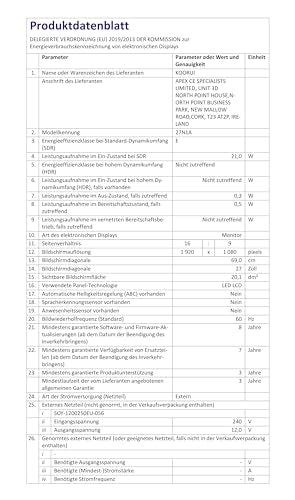 KOORUI 27 Zoll Monitor,Full HD (1920x1080), 75Hz, VA, 5ms, Augenpflege, Rahmenlos, Blaulichtfilter, HDMI, VGA, VESA 75x75