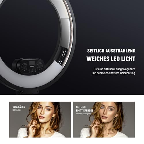 NEEWER 18" Ringlicht Set mit Randbeleuchtung, 45W 3300Lux 2900K-7000K 12 Szenen Ringleuchte mit APP 2,4G PC Mac Steuerung, Fernbedienung, Stativtasche für Make up, TikTok, Ins, Live Stream, RL45B