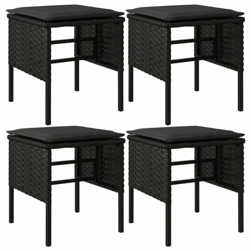 Homgoday Fußhocker für den Garten, mit Kissen, 4 Stück, schwarz, aus Polyrattan, Schlafsofa, Wohnzimmer, Sofa, Sofa, für den Außenbereich, für den Garten, für Wohnzimmer, Terrasse, Außenbereich