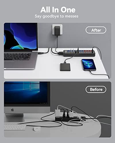 USB Hub Aktiv 3.0 mit Netzteil 36W, WENTER 11 in 1 USB Hub (7 USB 3.0 Ports Datenübertragung und 4 Ports Schnellladegerät) mit Schalter und 1 Intelligenter Charging Port und 12V/3A Netzteil Adapter