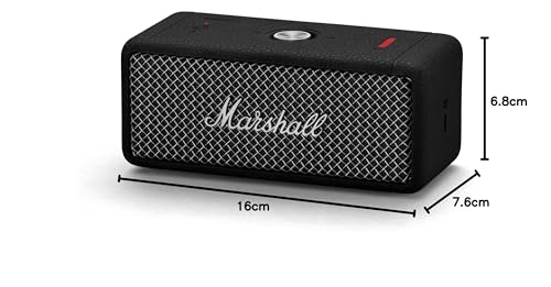 Marshall Emberton II tragbare Bluetooth Lautsprecher, kabellos, koppelbar, IP67 Staub und wasserfest, über 30 Stunden Spielzeit, Schnellladung, Innen- und Außenlautsprecher - Schwarz und Stahl
