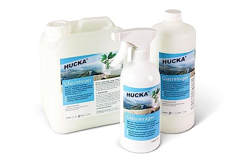 HUCKA Glasreiniger - Oberflächenschutz mit Abperleffekt (1000ml) + Fensterputzmittel, Glasveredlung für streifenfreie Reinigung
