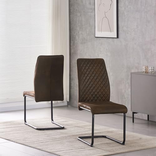 B&D home Esszimmerstühle Theo 2er Set | Küchenstuhl Bürostuhl Schwingstuhl Freischwinger Stühle für Küche, Esszimmer, Büro | Industrial modernes Design | Wildleder Optik Braun, 11138-BRAU-2