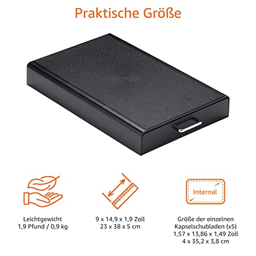 Amazon Basics 1 Schubladenbox zur Aufbewahrung von Nespresso Originalline Kaffeekapseln, Kunststoff, Fassungsvermögen: 50 Kapseln, Belastbarkeit 4,5 kg, Schwarz