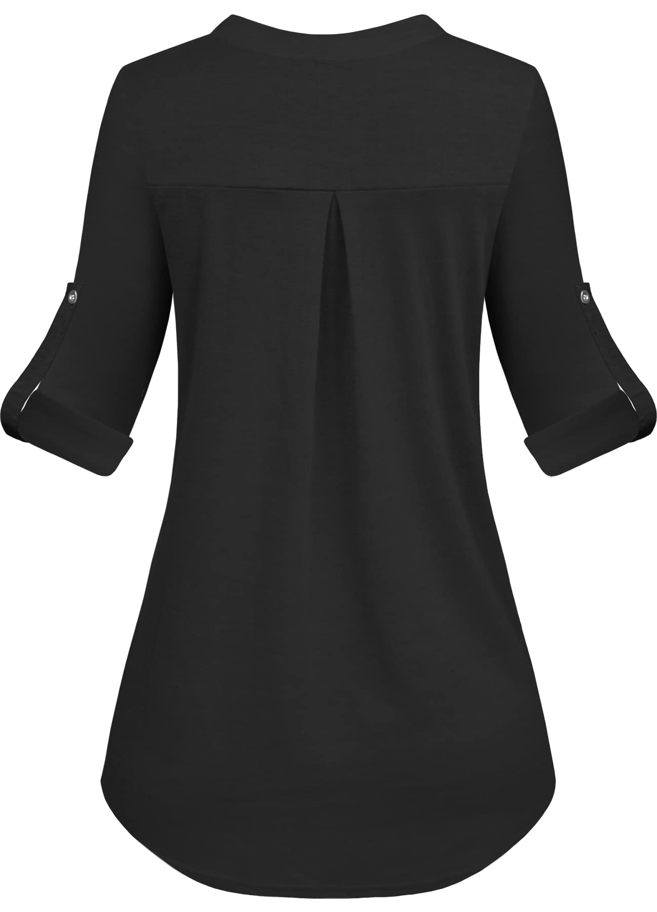 Odosalii Business Kleidung Damen Sommer 3/4 Ärmel V-Ausschnitt Büro Blusen Schwarz Oberteile