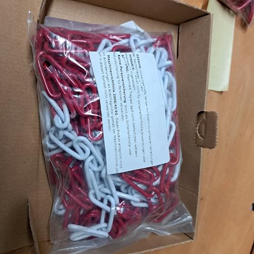 10 Meter Absperrkette aus Stahl Rot/Weiß pulverbeschichtete Stahlkette 4mm Durchmesser Absperrkette aus Metall stabile, witterungsbeständige Absperrkette von Marwotec aus Deutschland
