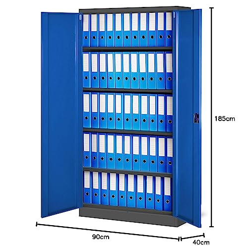 Jan Nowak Metallschrank Jan 185x90x40 cm C001 – Robuster Stahl-Aufbewahrungsschrank mit 5 Ebenen, Verstellbaren Einlegeböden und Doppeltüren – Universaler Blechschrank in Anthrazit-Blau für Büro und Werkstatt