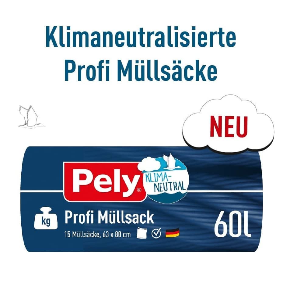 Pely Profi Müllsäcke 60 Liter, Vorteilspack 13 x 15 Stück, Vorteilspack, die sichere Entsorgung für Garten und Bauabfällen