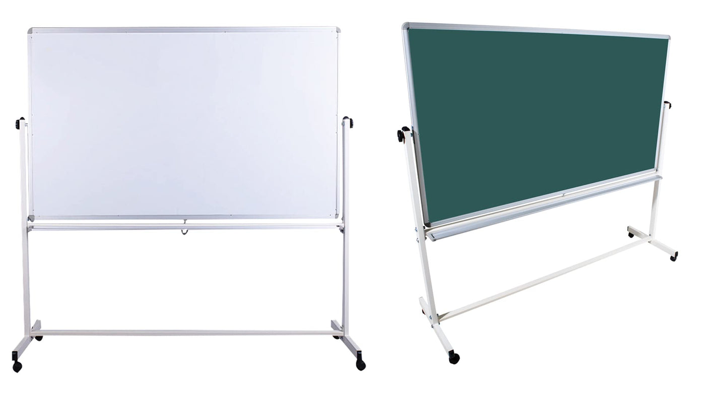 Dynamic Wave, mobiles Whiteboard magnetisch & Kreidetafel, 180 x 100 cm, doppelseitiges, Feststellbremse, Stativdrehtafel mit Aluminiumrahmen, mit Ständer u. Rollen