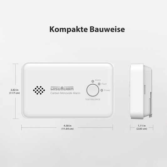 Wisualarm Kohlenmonoxid Melder, CO Melder 10 Jahre Batterie, CO Warner Zertifiziert durch TÜV nach EN50291