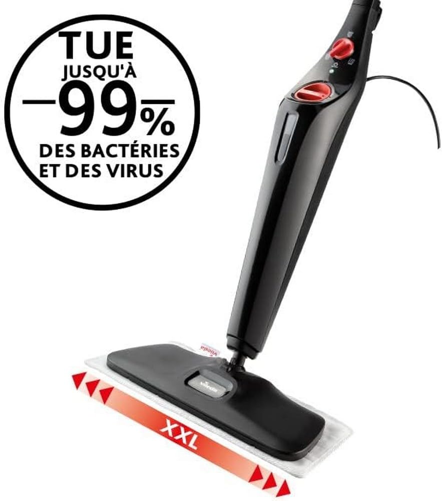 Vileda Steam Plus XXL Dampfreiniger mit PowerPad, hygienische Bodenreinigung von großen Flächen, entfernt bis zu 99,9% der Bakterien und Viren, für alle Böden, Eco-Verpackung